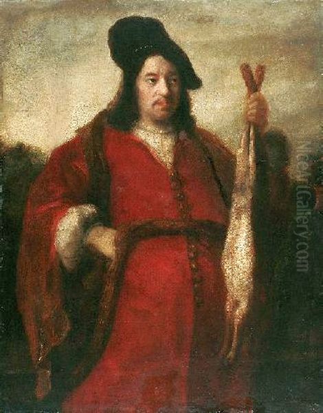 Portrait of a man holding a hare. Oil Painting by Daniel Schultz