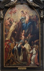 Saint Simon Stock, patron of the Carmelites, receives the scapular from the hands of Our Lady