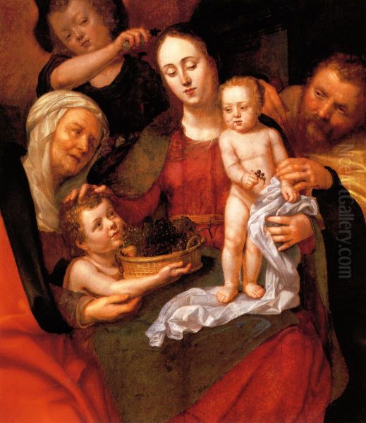 Holy Family with St Elizabeth and St John the Baptist Oil Painting by Pieter van Lint