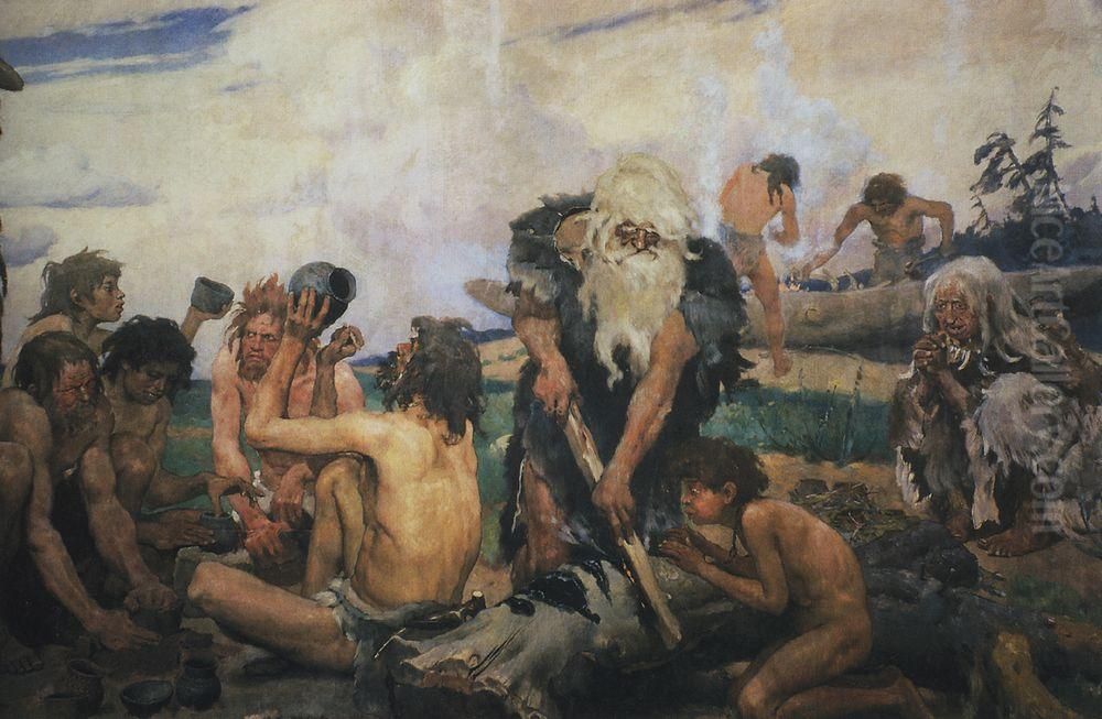 Stone Age. Detail 2 Oil Painting by Viktor Vasnetsov