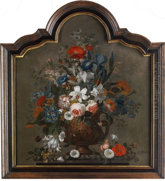 Still life of flowers in an urn on a pedestal Oil Painting by Pieter Hardime
