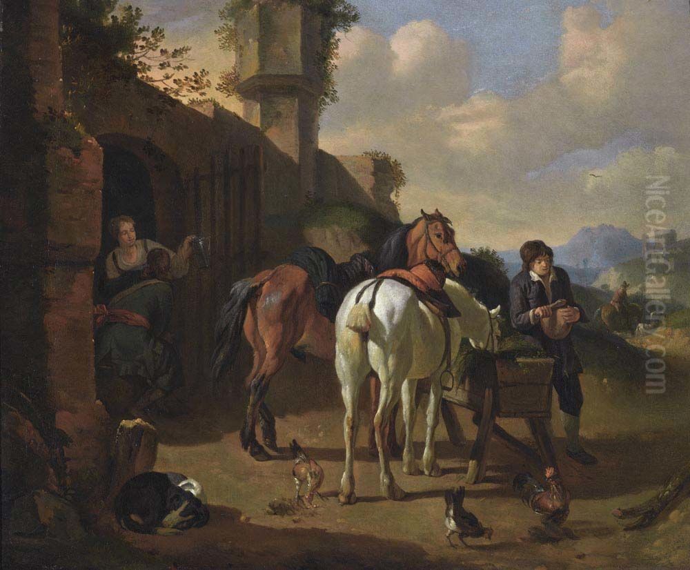 Rest at the trattoria Oil Painting by Pieter van Bloemen