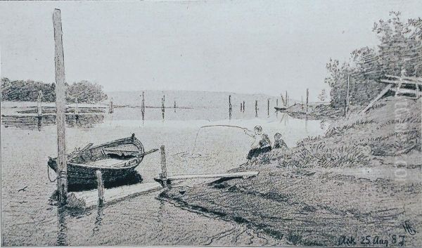 Ved storelven paa ringerike Oil Painting by Hans Gude