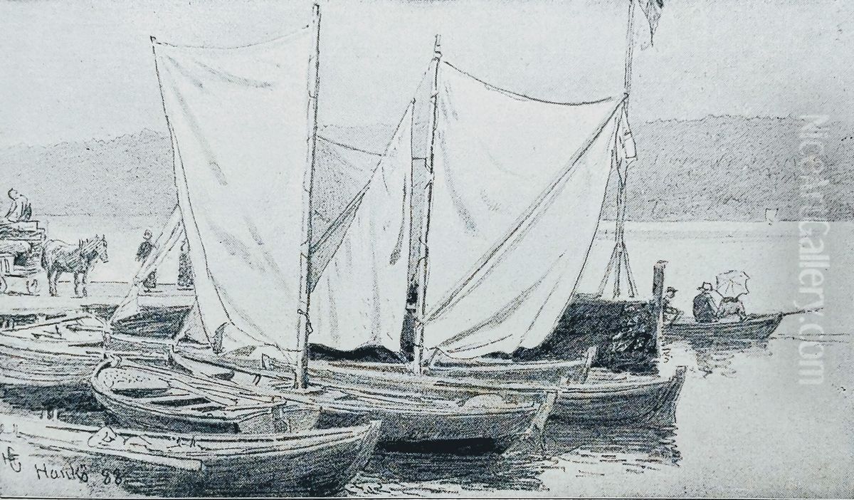 Landingsbrygge paa Hanko Oil Painting by Hans Gude