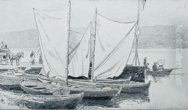 Landing at Hanko Oil Painting by Hans Gude