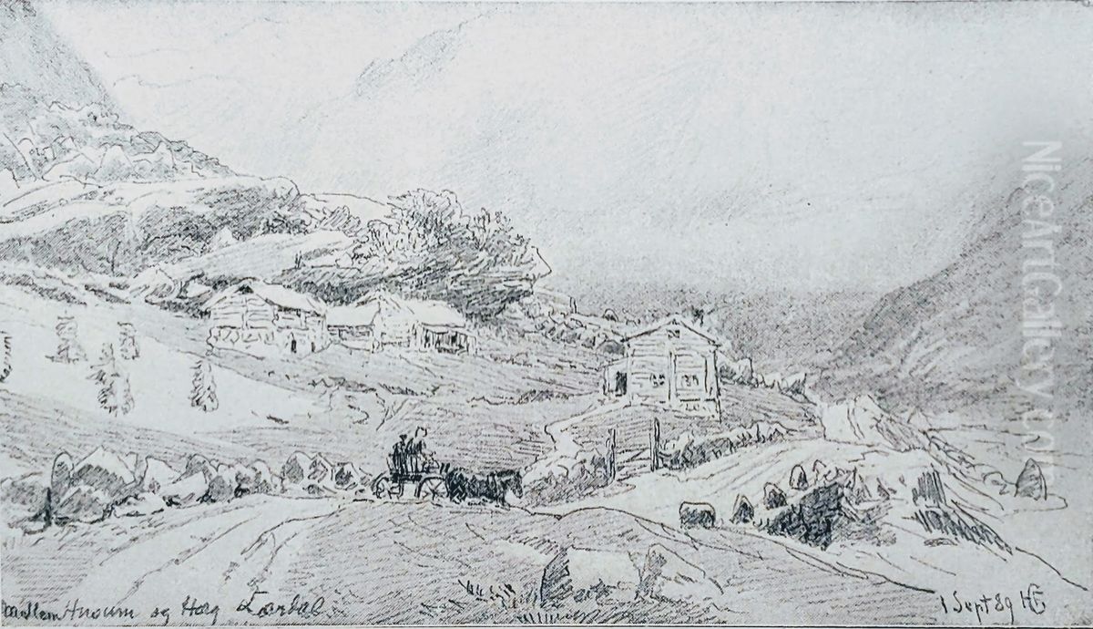 Fra Laerdal Oil Painting by Hans Gude