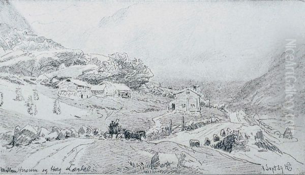 Fra Laerdal Oil Painting by Hans Gude