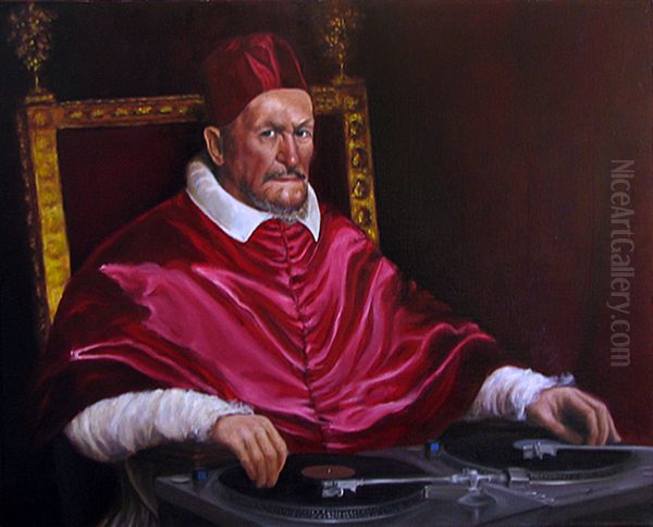 Pope as Dj Oil Painting by Michal Ozibko