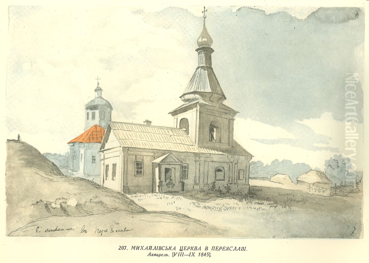 St. Michael's Church in Pereslavl Oil Painting by Taras Shevchenko