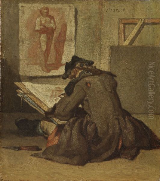 Young Student Drawing Oil Painting by Jean-Baptiste-Simeon Chardin