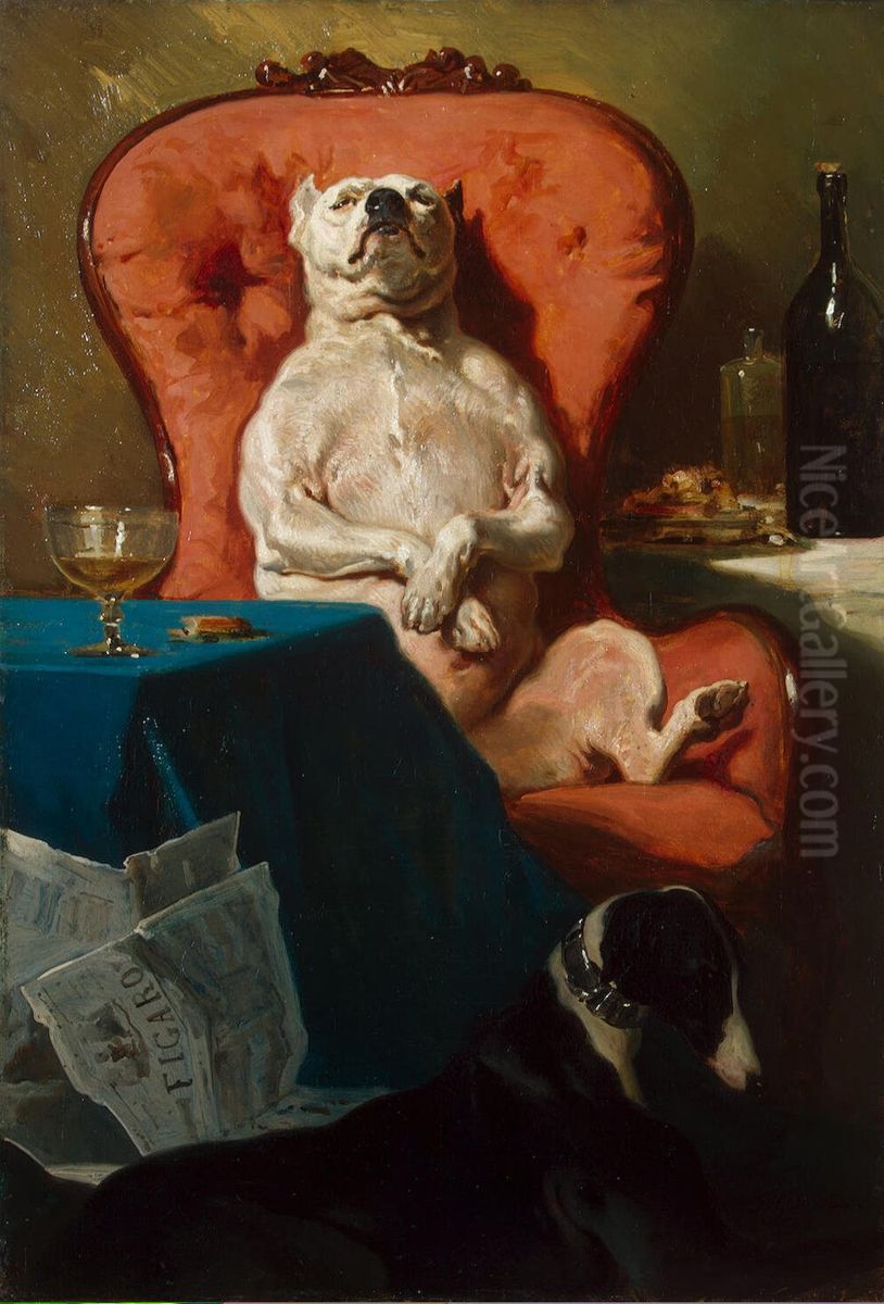 Pug Dog in an Armchair Oil Painting by Alfred De Dreux