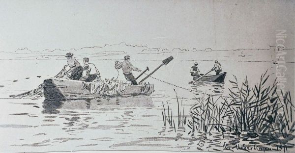 Fishermen on Lake Constance Oil Painting by Hans Gude
