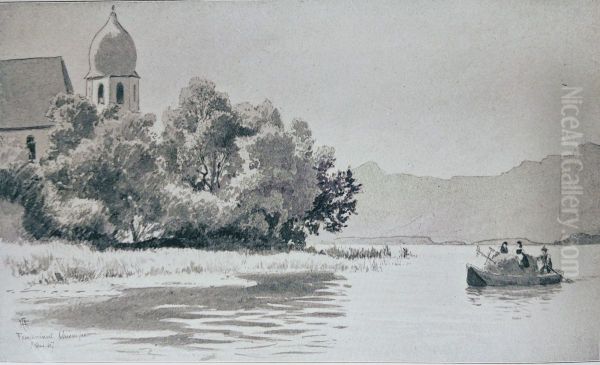 Nonneklosteret paa Fraueninsel i Chiemsee Oil Painting by Hans Gude