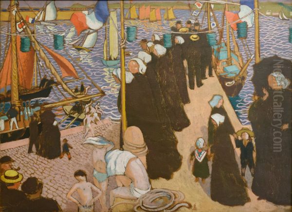 Regatta in Perros-Guirec, view of the West pier Oil Painting by Maurice Denis
