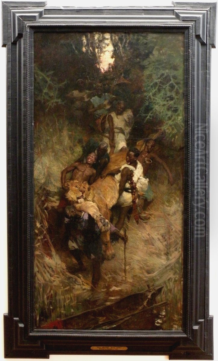 Retour de chase au lion Oil Painting by Aime Morot