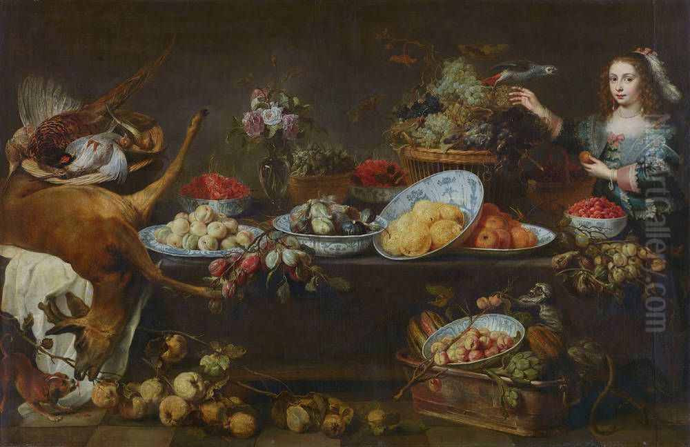 Grosses Stilleben mit einer Dame und Papagei Oil Painting by Frans Snyders
