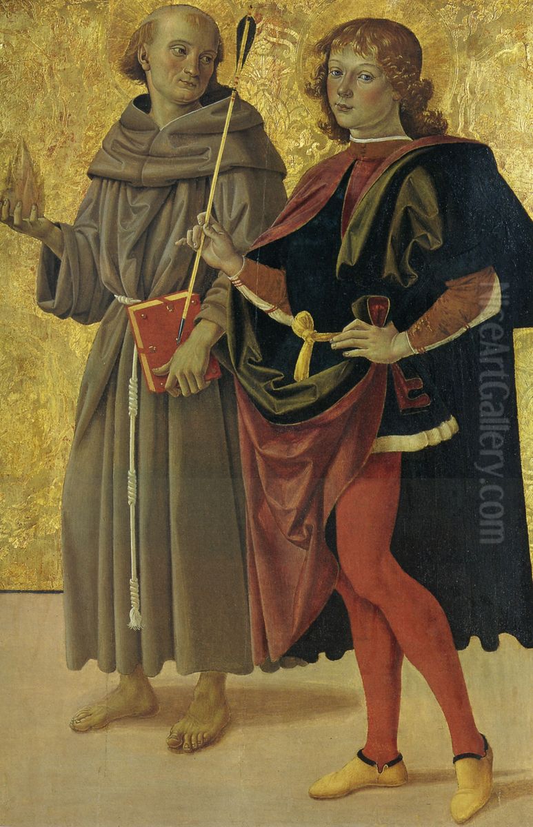 Saint Sebastien et un saint franciscain Oil Painting by Pietro Vannucci Perugino
