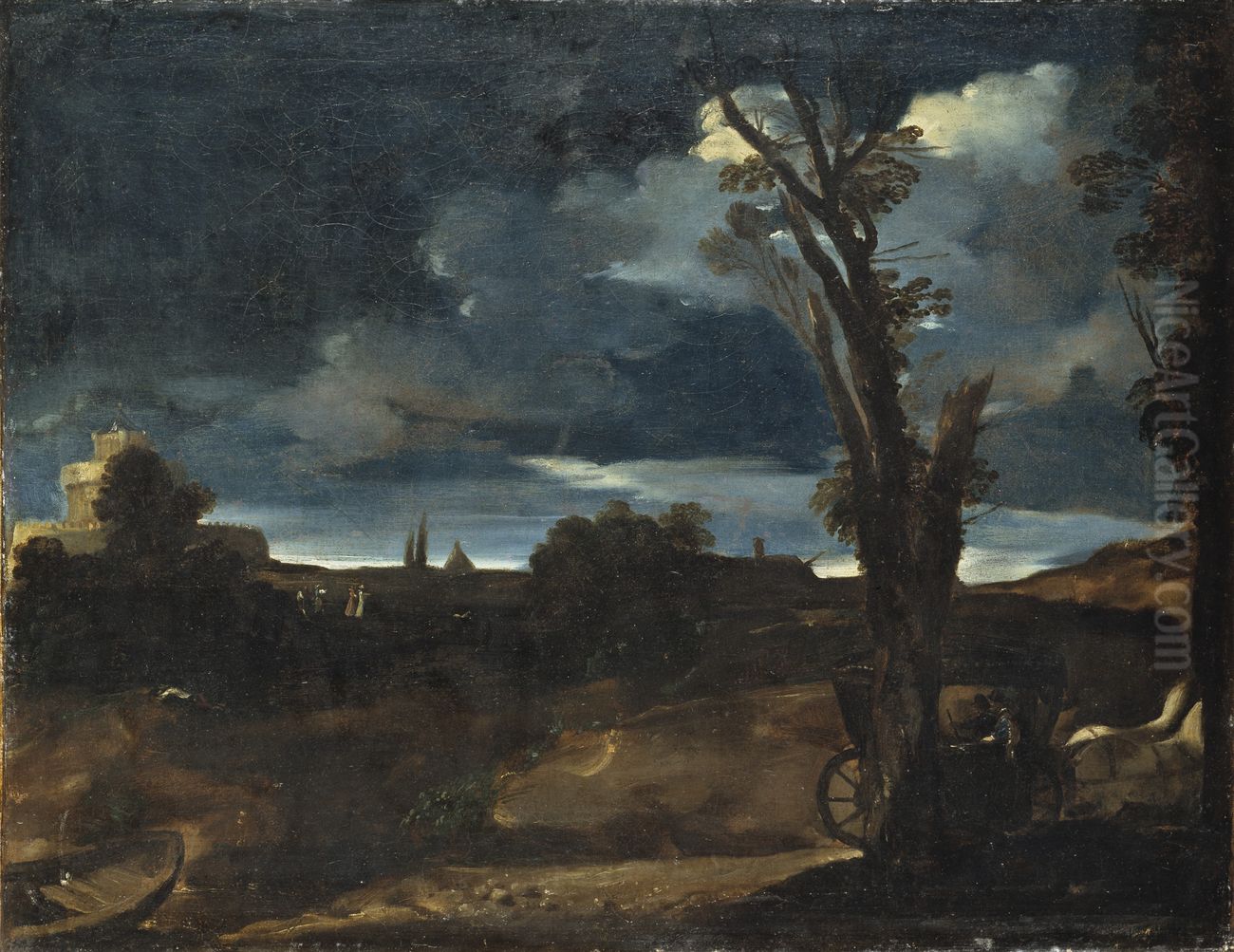 Moonlight Landscape Oil Painting by Giovanni Francesco Barbieri