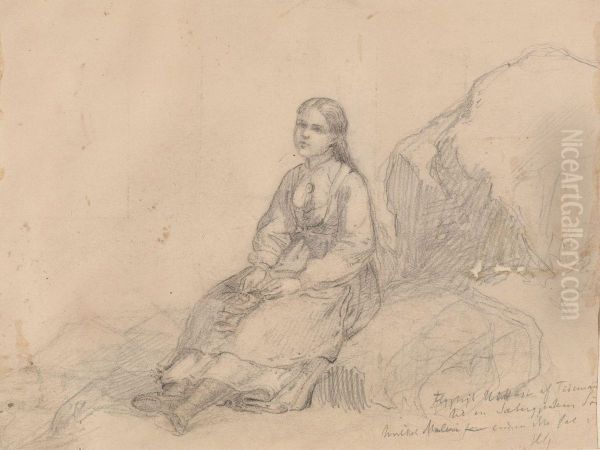 Girl in the Mountains Oil Painting by Hans Gude