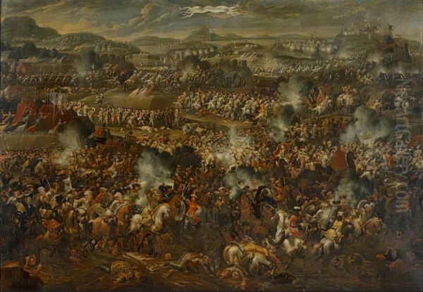 The relief of the city ofEsztergomin Hungary by Duke Charles of Lorraine and Elector Max Emanuel of Bavaria Oil Painting by Gonzales Franciscus Casteels