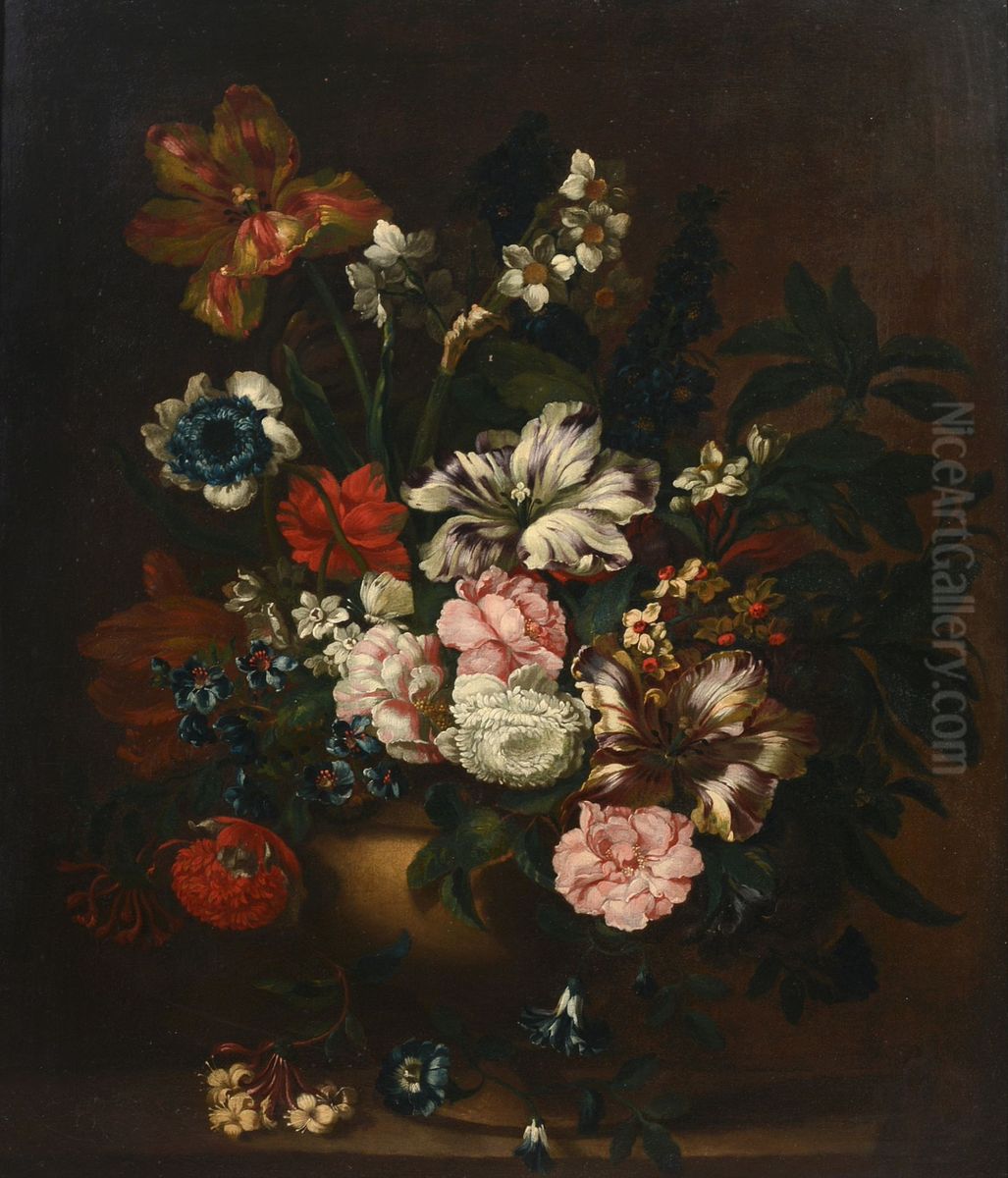 Mixed bunch of flowers in a vase Oil Painting by Pieter Hardime