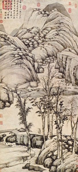Walking with a Staff Oil Painting by Shen Zhou