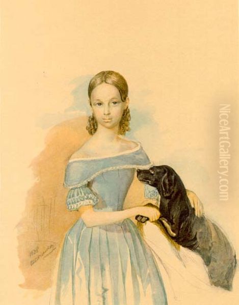 Portret divcini z sobakou Oil Painting by Taras Shevchenko