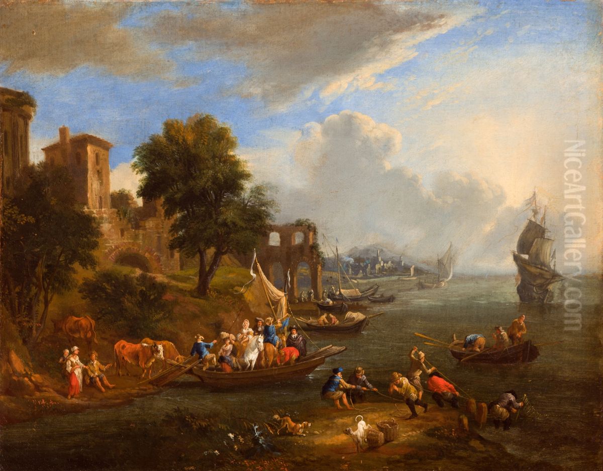 Marine landscape with fishermen Oil Painting by Pieter Bout