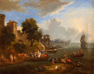 Marine landscape with fishermen