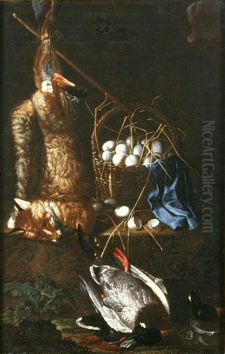 Still life with a dead fox and ducks. Oil Painting by Philipp Ferdinand de Hamilton