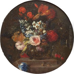 Flowers in a vase on a plinth