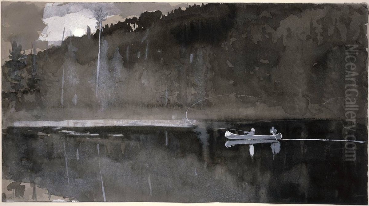 Trout Fishing, Lake St. John, Quebec Oil Painting by Winslow Homer