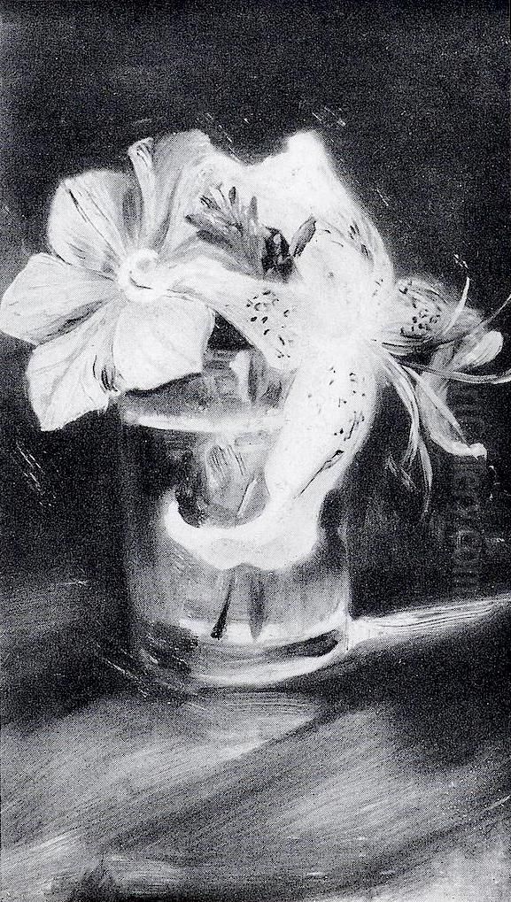 Wasserglas mit Lilie und Clematis Oil Painting by Lovis (Franz Heinrich Louis) Corinth