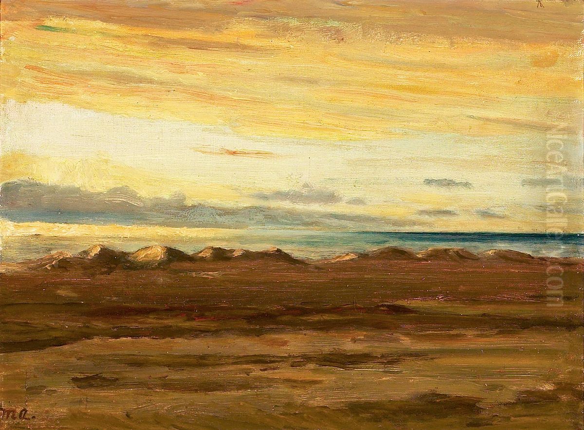 A view of the sea at nightfall. Oil Painting by Michael Peter Ancher A view of the sea at nightfall. Oil Painting by Michael Peter Ancher
