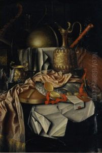 Vanitas still life of precious vessels, a golden watch, musical instruments and writing materials on a silk tablecloth Vanitas still life of precious vessels, a golden watch, musical instruments and writing materials on a silk tablecloth
