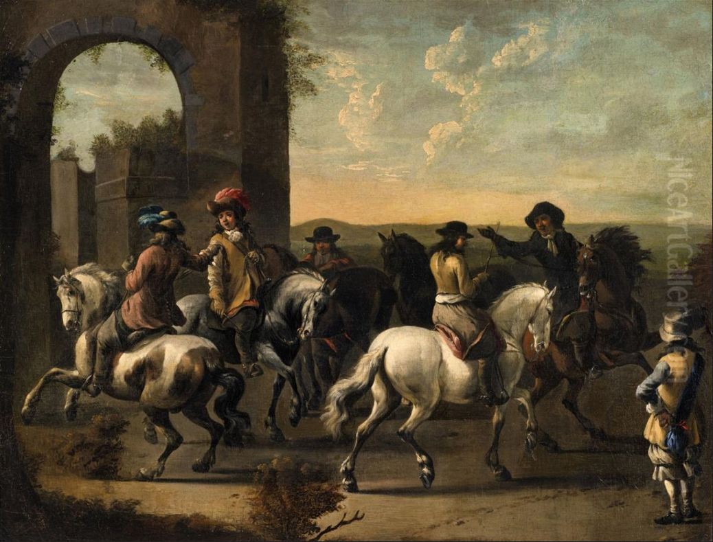 Southern landscape with riders Oil Painting by Franciscus Hamers