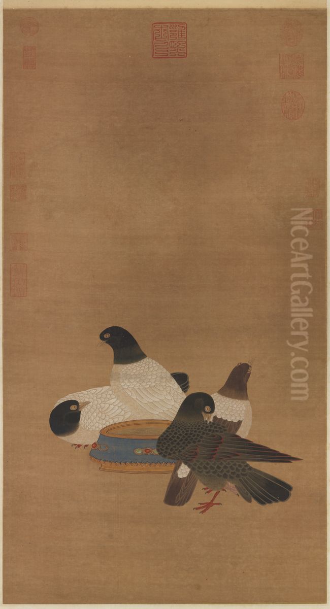 <<ming xuan zong hua jin pen bo ge zhou>> Oil Painting by Xuande Emperor