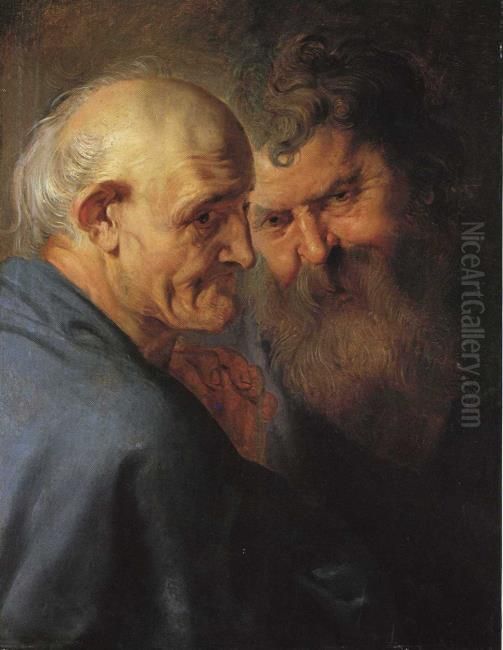 Two apostles' heads Oil Painting by (studio of) Rubens, Peter Paul