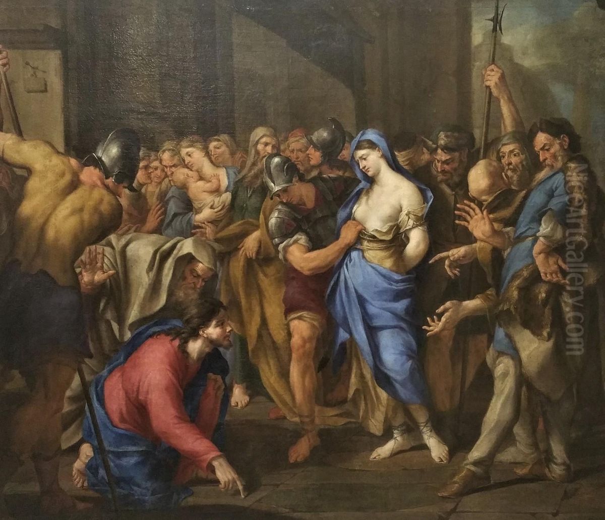 Christ and the woman taken in adultery Oil Painting by Nicola Vaccaro