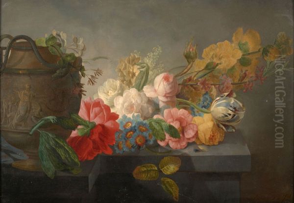 Bouquet of flowers on a ledge Oil Painting by Pieter Faes