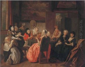 Merry company drinking and smoking in an interior