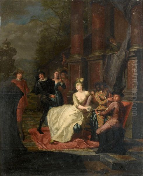 Elegant company making music on a terrace Oil Painting by Hendrick Govaerts