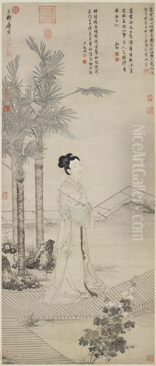 Lady Ban's Round Fan Oil Painting by Tang Yin