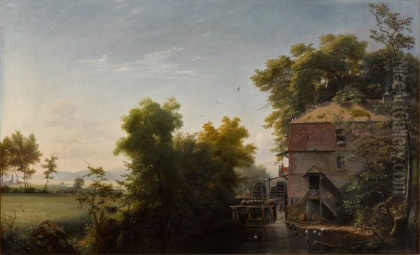 Die Wassermuhle bei Heilsberg Oil Painting by Eduard Gaertner