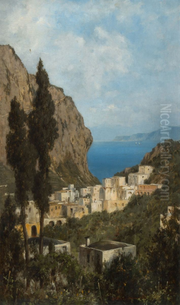 Village on the (Amalfi?) coast Oil Painting by Luise Begas-Parmentier