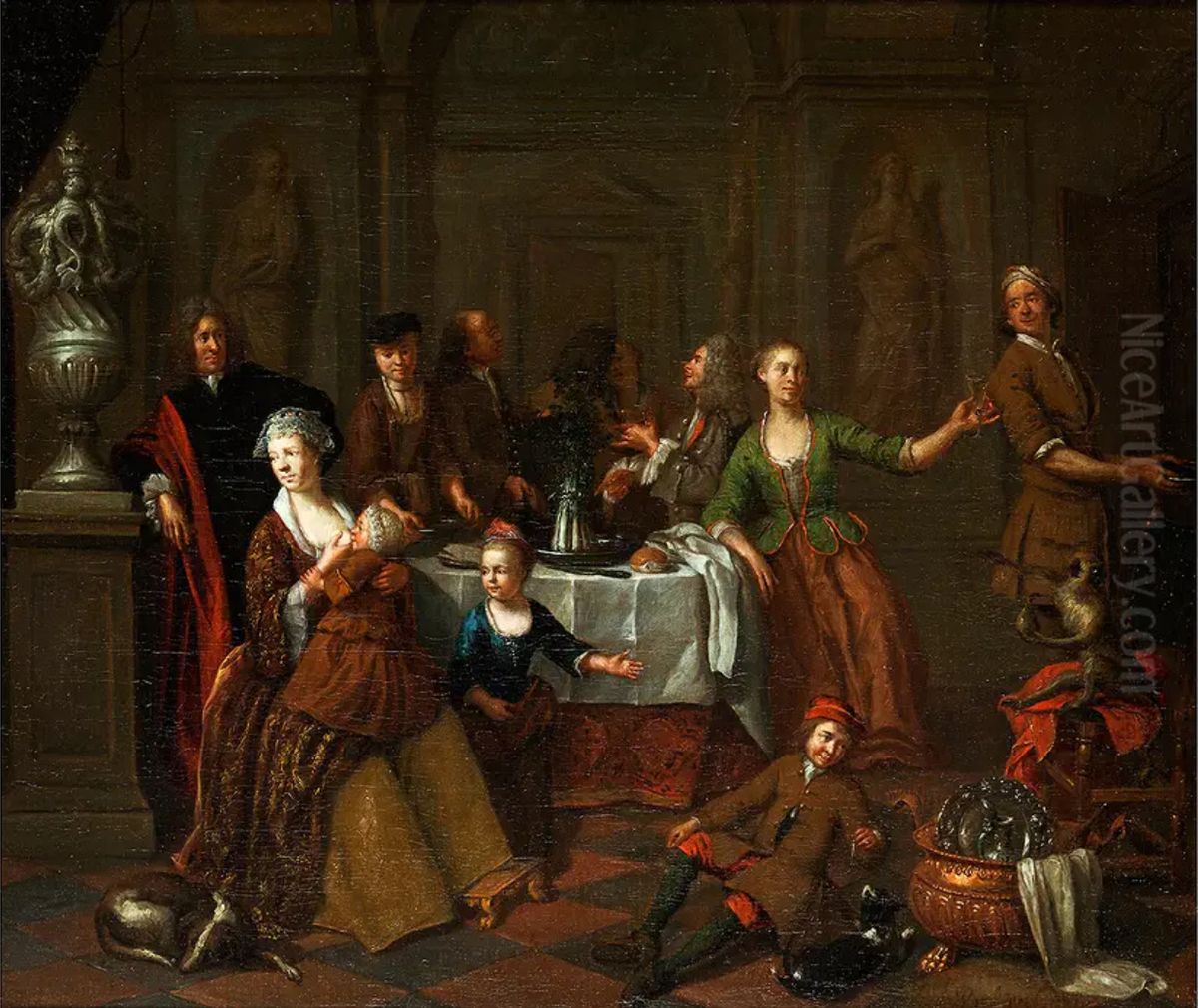 Elegant company enjoying a meal Oil Painting by Ignatius van der Beken