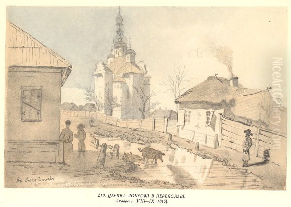 Cerkva Pokrovi v Pereaslavi Oil Painting by Taras Shevchenko
