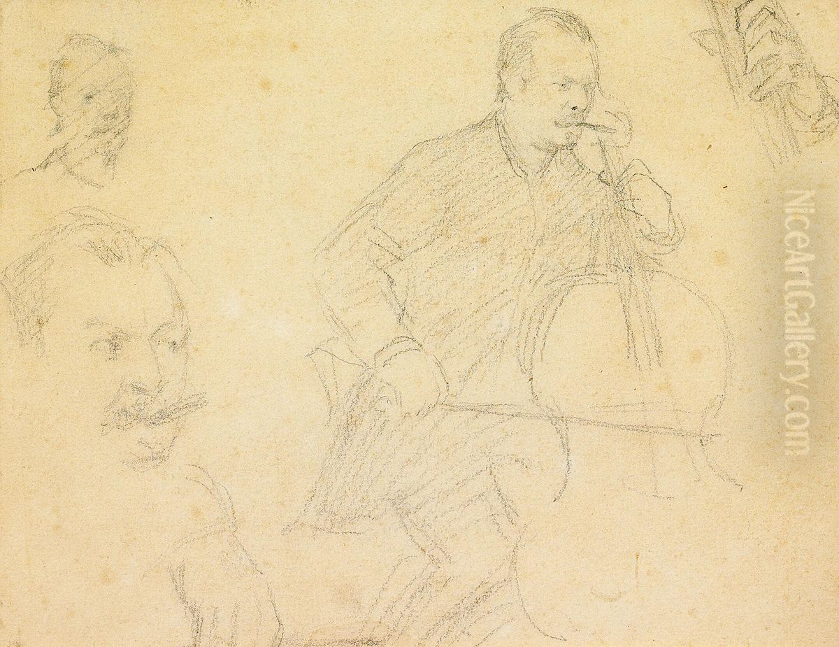 The cellist Franz Neruda. Sketch. Oil Painting by Peder Severin Kroyer