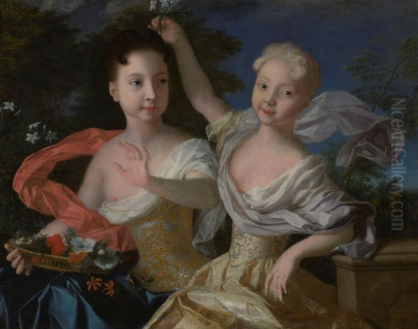 Anna Petrovna (on the left) and
Elizaveta Petrovna (on the right) - future tsaritsa Elizabeth of Russia Oil Painting by Louis Caravaque
