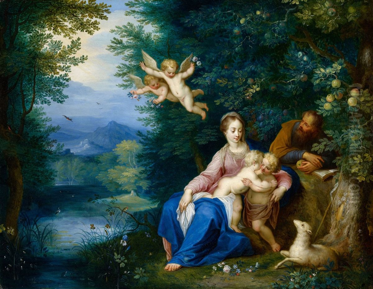 Landscape with the Holy Family Oil Painting by Carel Beschey